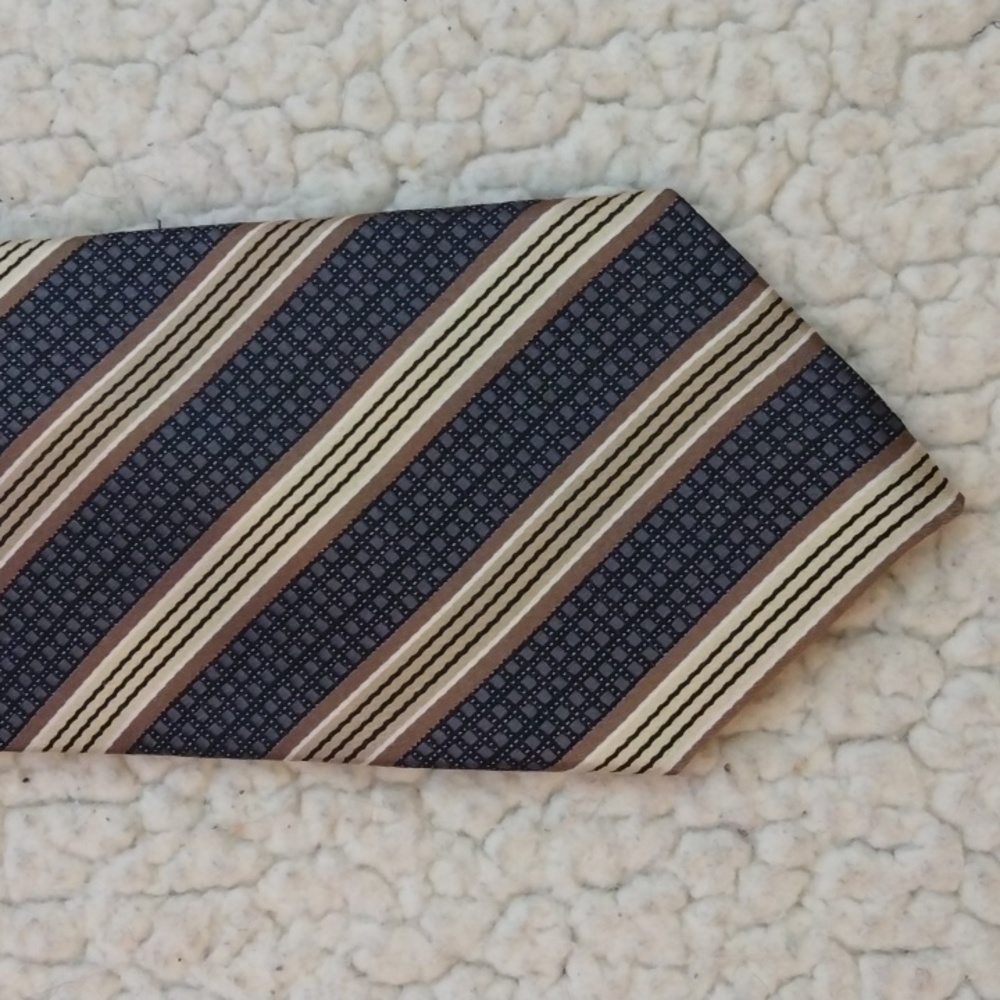 Pronto Uomo Couture Gray/Gold/Tan Stripe Silk Tie